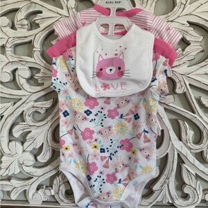 Pink and White Baby Bib and Onesie Set